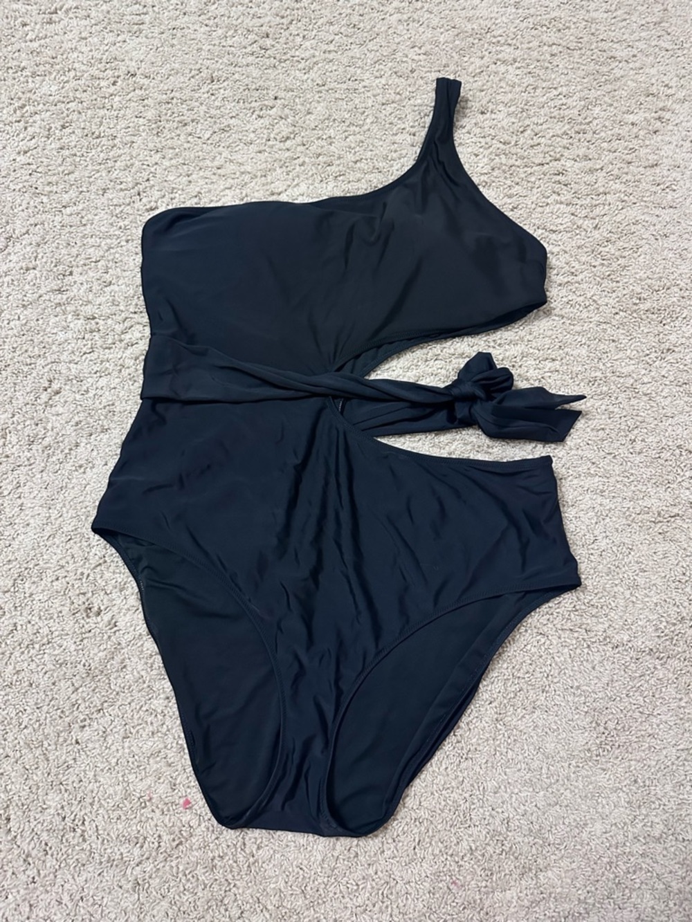 aerie Black One-Shoulder One-Piece Swimsuit with Side Tie